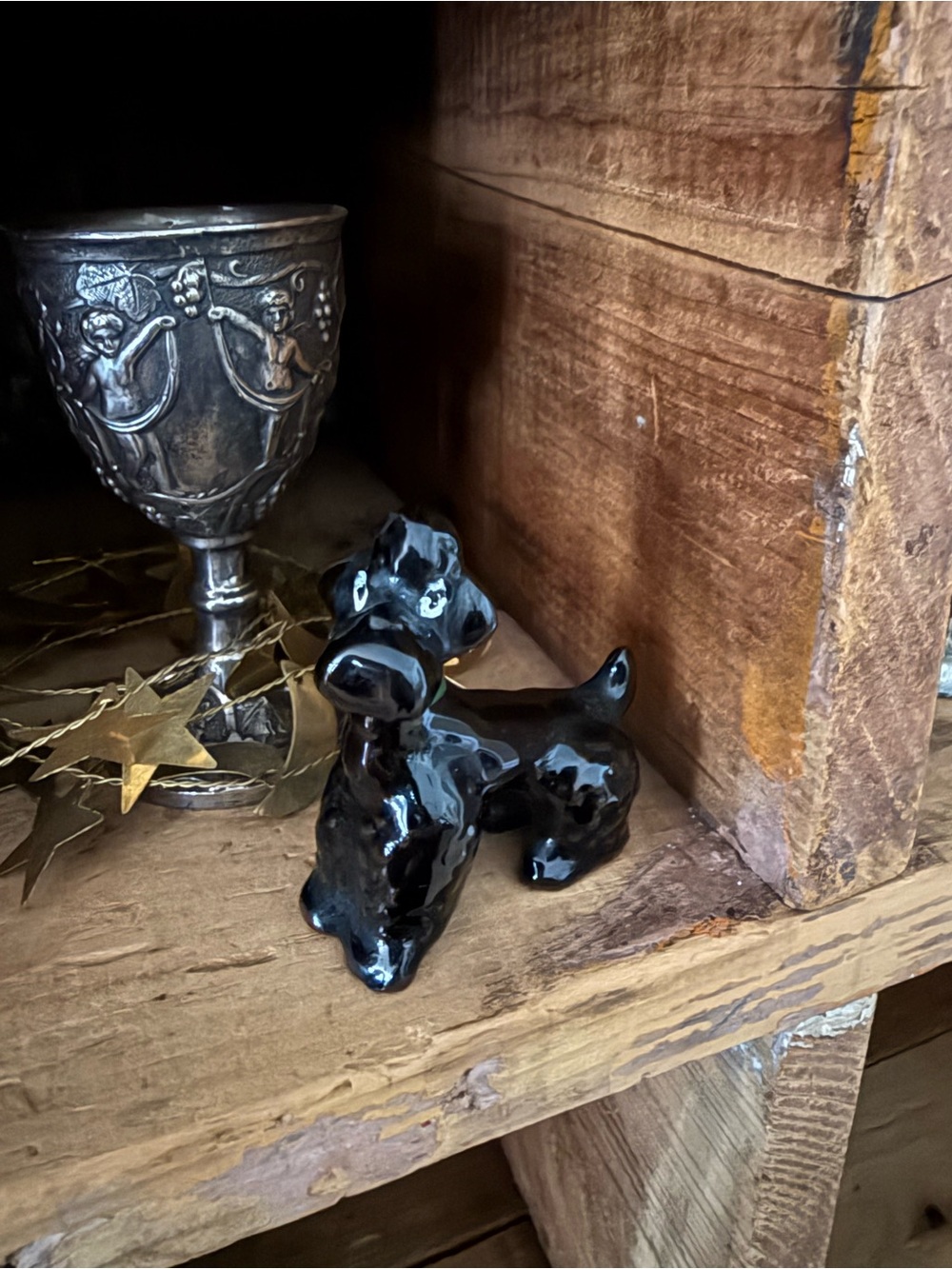 Vintage Glossy Black Ceramic Scottie Dog Figurine